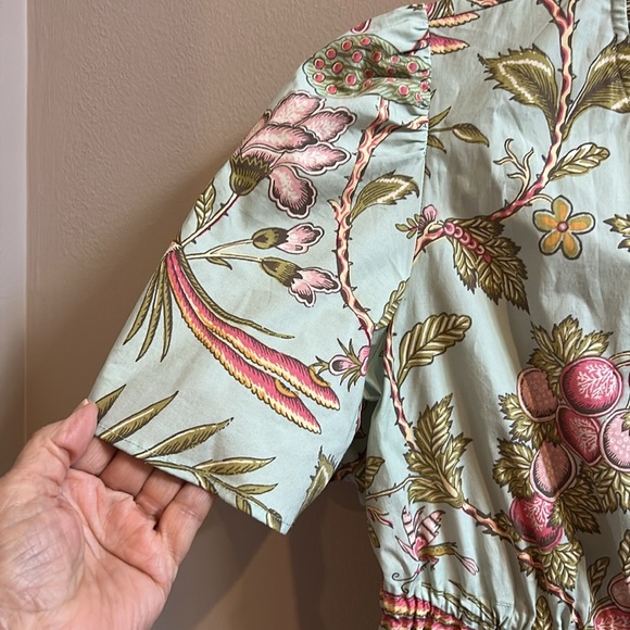 Spartina 449 Seafoam Sugar Mill Peacock Floral Olivia Poplin Dress Size Small - Picture 4 of 11